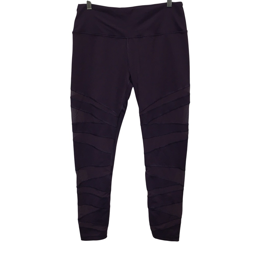 Victoria Secret Sport Knockout Leggings Large Purple Mesh Panel Gym Sporty Yoga